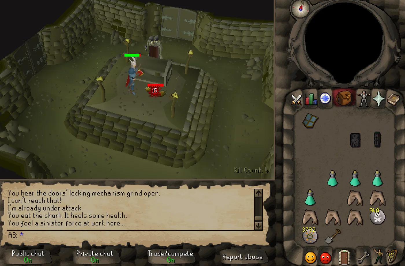 Fighting through a crypt by torchlight, kill count 4